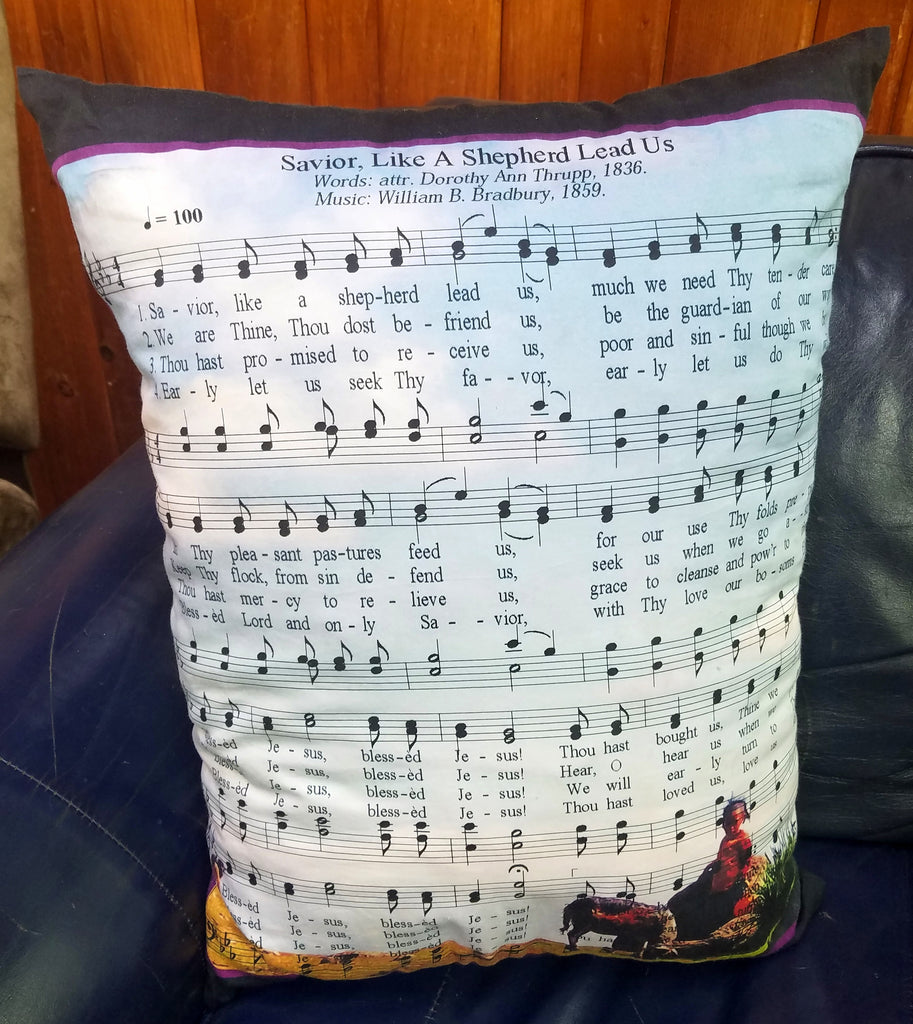 Throw Pillow - Hymn: Savior Like a Shepherd Lead us inch quilt -on back order (message for availability)